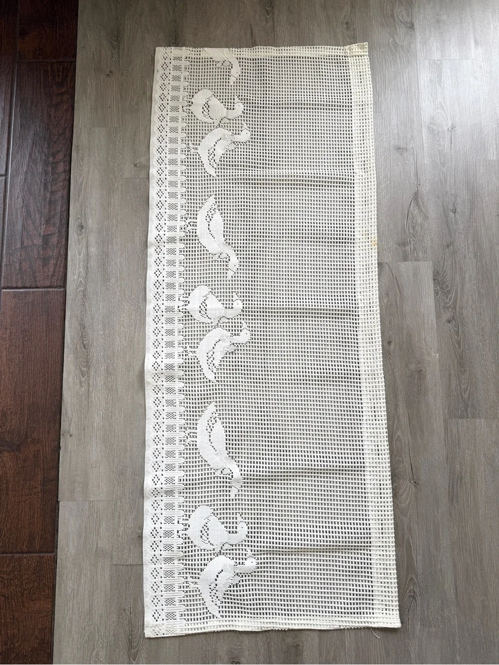 VTG Valance Curtain Lace 56”X22” Off White DUCKS Cottage Core Farm Window Rustic